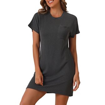 Womens Short Sleeve Casual Night Shirt Stripe Knit Round Neck Loungewear Nightgowns