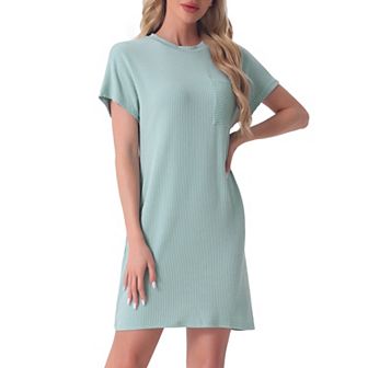 Womens Short Sleeve Casual Night Shirt Stripe Knit Round Neck Loungewear Nightgowns
