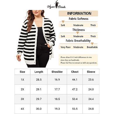 Plus Size Cardigan Sweater for Women Button Down Open Front Long Sleeve Striped Knit Cardigans