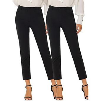 2 Packs Women's High Elastic Waist Back Ankle Length Plaid Work Pants