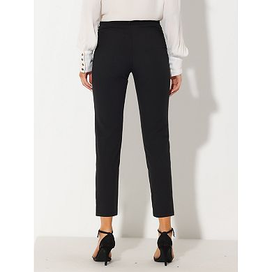 2 Packs Women's High Elastic Waist Back Ankle Length Plaid Work Pants