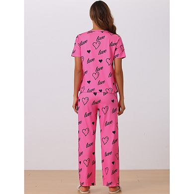 Women Pajamas Set Short Sleeve Shirt with Long Pajama Pant Set