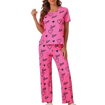 Women Pajamas Set Short Sleeve Shirt with Long Pajama Pant Set