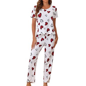 Women Pajamas Set Short Sleeve Shirt with Long Pajama Pant Set