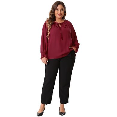Plus Size Blouses For Women Casual V Neck Tops Drawstring Long Sleeve T Shirt Blouses
