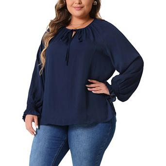 Plus Size Blouses For Women Casual V Neck Tops Drawstring Long Sleeve T Shirt Blouses