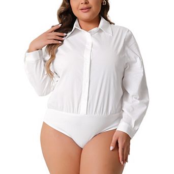 Plus Size Bodysuits For Women Button Down Long Sleeve Office Bodysuits Blouse Top
