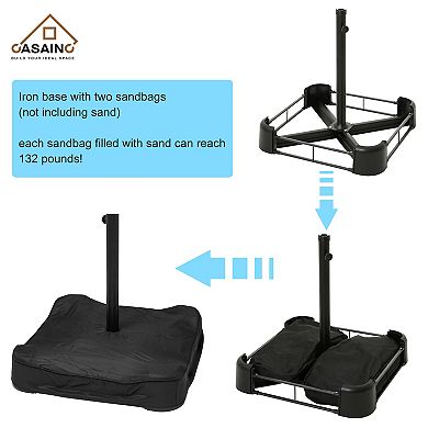 Casainc 15 Ft. Steel Patio Double-side Market Umbrella With Base And Solar Light With Base