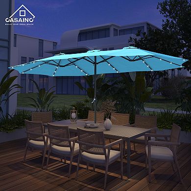 Casainc 15 Ft. Steel Patio Double-side Market Umbrella With Base And Solar Light With Base