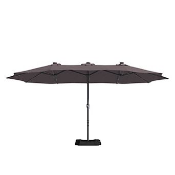 Casainc 15 Ft. Steel Patio Double-side Market Umbrella With Base And Solar Light With Base