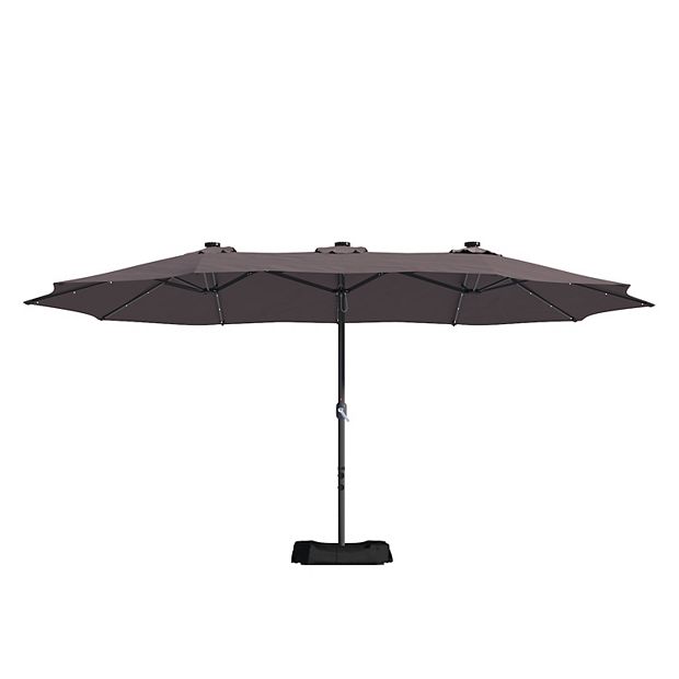 casainc patio umbrella CASAINC Outdoor Double-Sided Patio Umbrella with Base 36 LED Light Market Umbrella with Cover