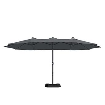 Casainc 15 Ft. Steel Patio Double-side Market Umbrella With Base And Solar Light With Base