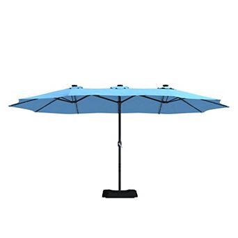 Casainc 15 Ft. Steel Patio Double-side Market Umbrella With Base And Solar Light With Base