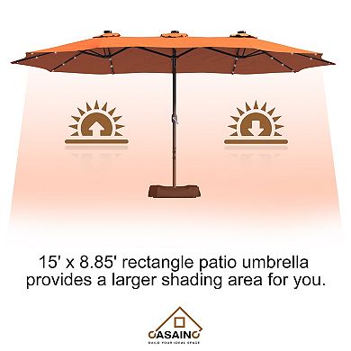 Casainc 15 Ft. Iron Market Patio Umbrella With Base And Solar Led Lights