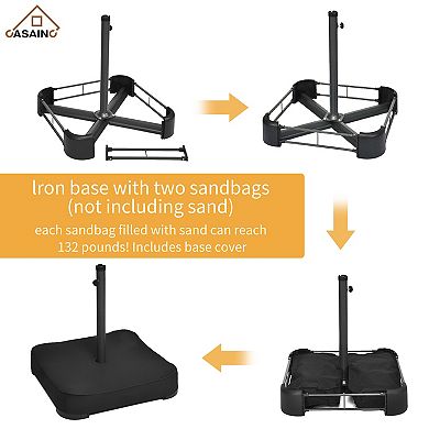 Casainc 15 Ft. Iron Market Patio Umbrella With Base And Solar Led Lights