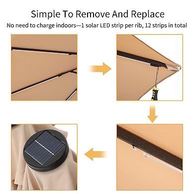 Casainc 15 Ft. Iron Market Patio Umbrella With Base And Solar Led Lights