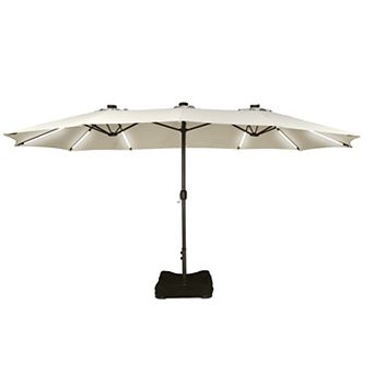 Casainc 15 Ft. Iron Market Patio Umbrella With Base And Solar Led Lights