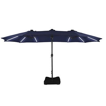Casainc 15 Ft. Iron Market Patio Umbrella With Base And Solar Led Lights