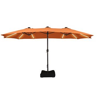 Casainc 15 Ft. Iron Market Patio Umbrella With Base And Solar Led Lights