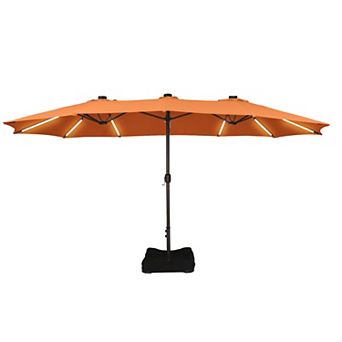 Casainc 15 Ft. Iron Market Patio Umbrella With Base And Solar Led Lights