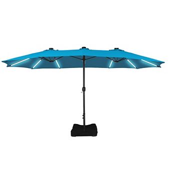 Casainc 15 Ft. Iron Market Patio Umbrella With Base And Solar Led Lights