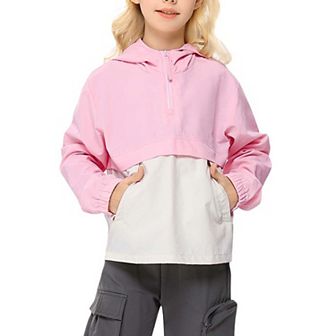Girls Packable Rain Jacket Waterproof Hooded Raincoats Windproof Size 3-12Y