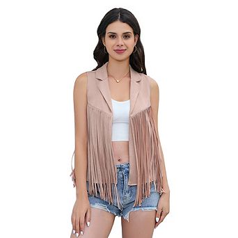 Women's Tassel Vest Suede Rivets Sleeveless Costume Fringe Jacket