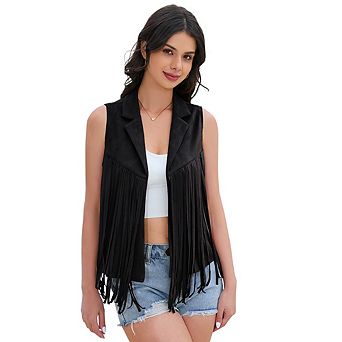 Women's Tassel Vest Suede Rivets Sleeveless Costume Fringe Jacket