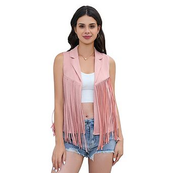 Women's Tassel Vest Suede Rivets Sleeveless Costume Fringe Jacket