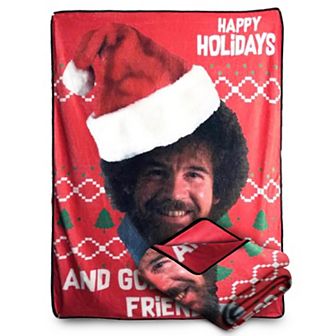 Bob Ross Happy God Bless My Friends Fleece Fleece Softest Throw Blanket, Measures 60 X 45 in