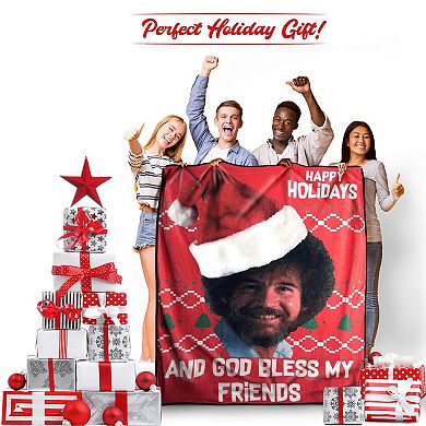 Bob Ross Happy God Bless My Friends Fleece Fleece Softest Throw Blanket, Measures 60 X 45 Inches