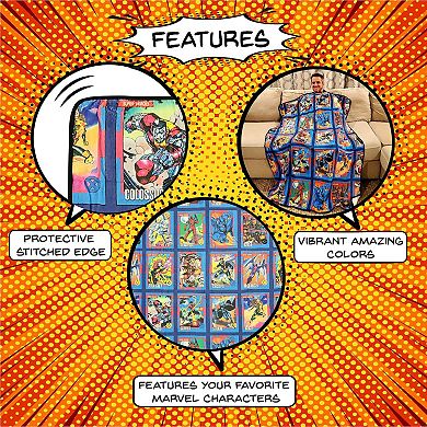Marvel X-men Characters Comic Cards Fleece Soft Throw Blanket, Measures 60 X 45 Inches