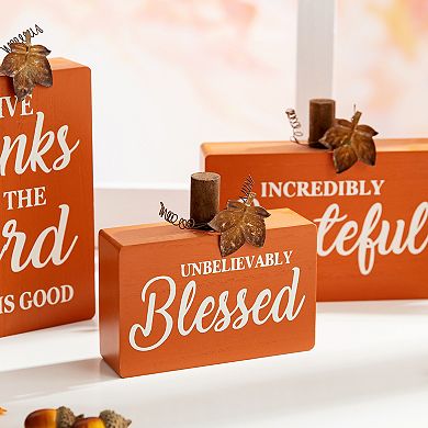 Glitzhome 3 Pack Fall Wooden Table Signs Decor, Give Thanks To The Lord