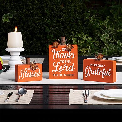 Glitzhome 3 Pack Fall Wooden Table Signs Decor, Give Thanks To The Lord
