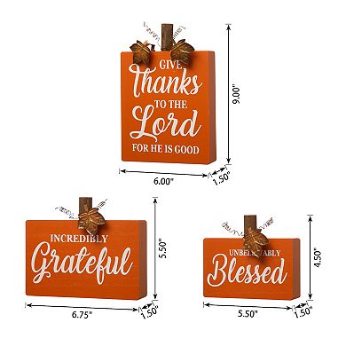 Glitzhome 3 Pack Fall Wooden Table Signs Decor, Give Thanks To The Lord