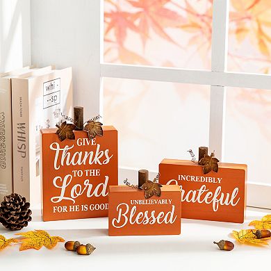 Glitzhome 3 Pack Fall Wooden Table Signs Decor, Give Thanks To The Lord