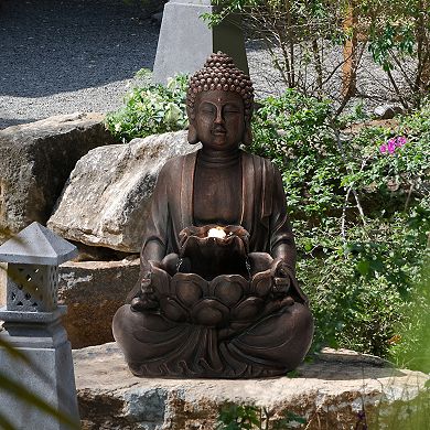 Glitzhome 23.25"H Zen Style Meditating Buddha Water Fountain
