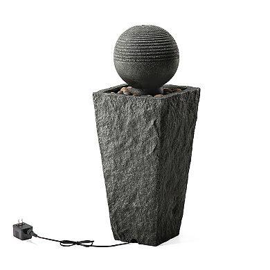 Glitzhome 31.75"H Modern Geometric Patio Fountain Waterfall With Led Light