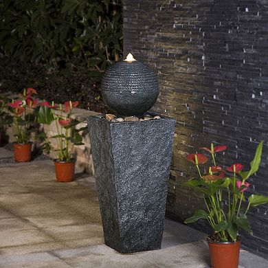 Glitzhome 31.75"H Modern Geometric Patio Fountain Waterfall With Led Light