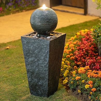 Glitzhome 31.75"H Modern Geometric Patio Fountain Waterfall With Led Light