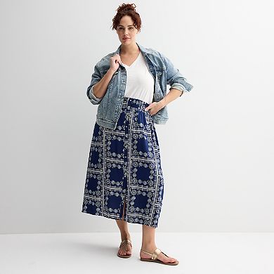 Plus Size Sonoma Goods For Life® Button-Front Midi Skirt