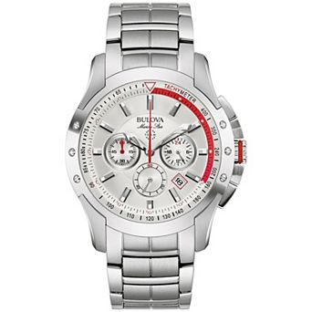 Bulova Men's Marine Star Stainless Steel White Dial Chronograph Bracelet Watch - 96B383