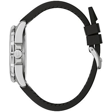 Bulova Men's Marine Star Stainless Steel Blue Dial Leather & Silicone Strap Watch