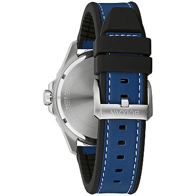 Bulova Men's Marine Star Stainless Steel Blue Dial Leather & Silicone Strap Watch