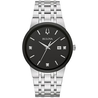Bulova Men's Modern Stainless Steel Black Diamond Accent Bracelet Watch - 96D154