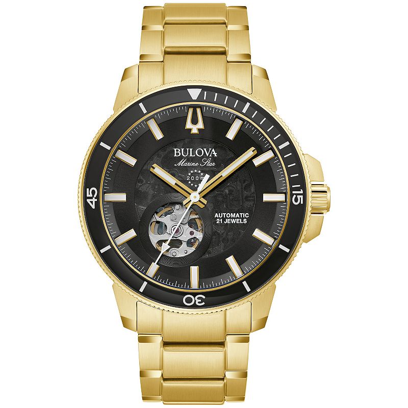 Bulova Men's Marine Star Automatic Gold Tone Stainless Steel Bracelet Watch - 97A174, Size: Large
