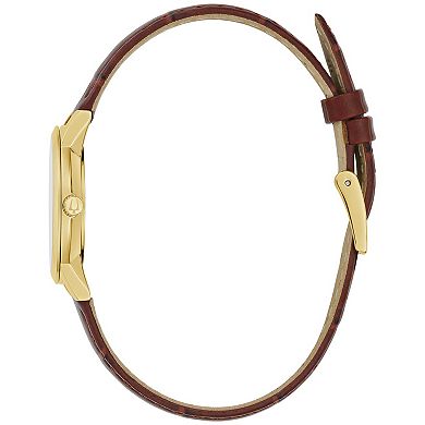 Bulova Women's Sutton Gold Tone Stainless Steel Diamond Accent Dial Brown Leather Strap Watch