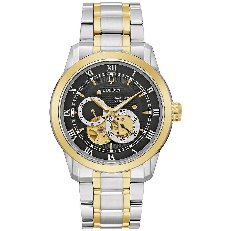 Bulova Men's Sutton Automatic Two-Tone Stainless Steel Open Aperture Bracelet Watch - 98A311, Size: Large, Gold Silver