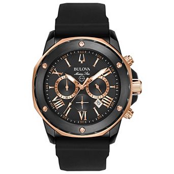 Bulova Men's Marine Star Stainless Steel Black Chronograph Black Rubber Strap Watch - 98B307