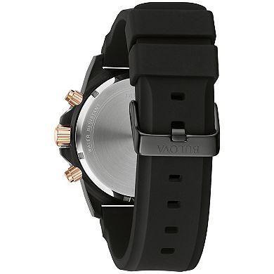 Bulova Men's Marine Star Stainless Steel Black Chronograph Black Rubber Strap Watch